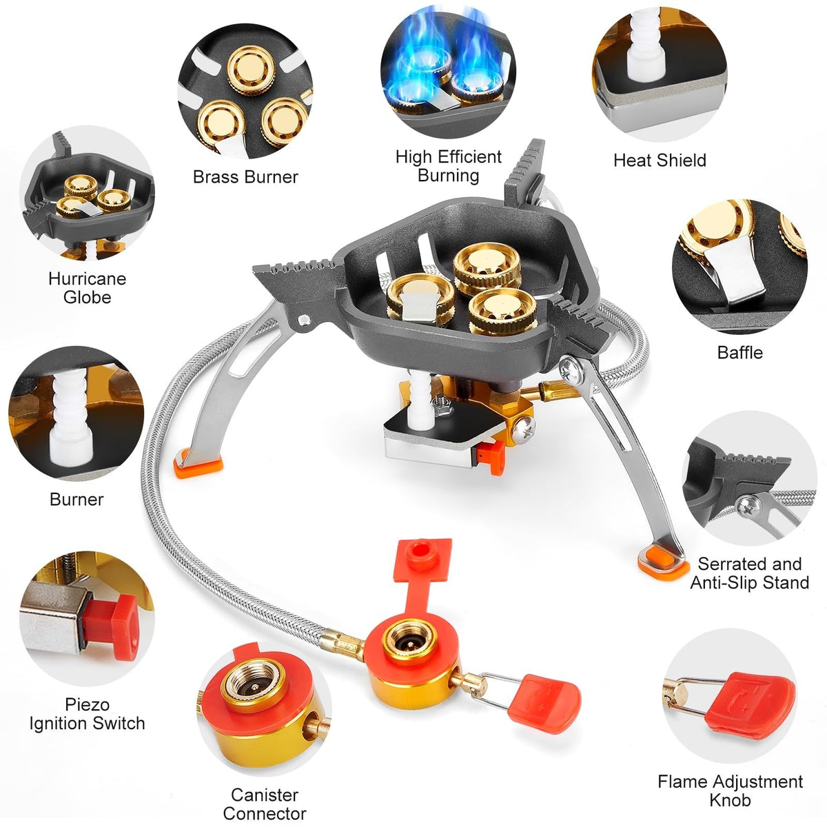 7200W Windproof Camping Stove for Outdoor Backpacking Hiking Picnic
