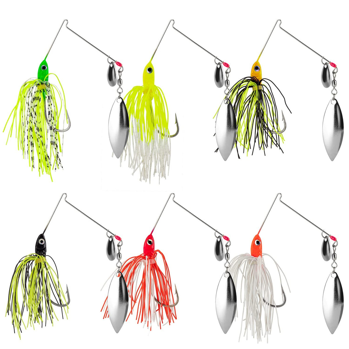 6Pcs Bass Spinner Baits for Fishing, Double Willow Blade, Deep & Shallow Water Lures