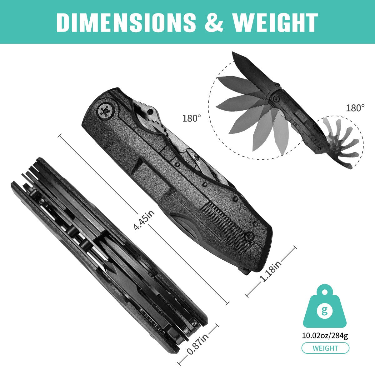 15-in-1 Folding Multitool Knife with Pliers, Screwdriver Bits & Sheath