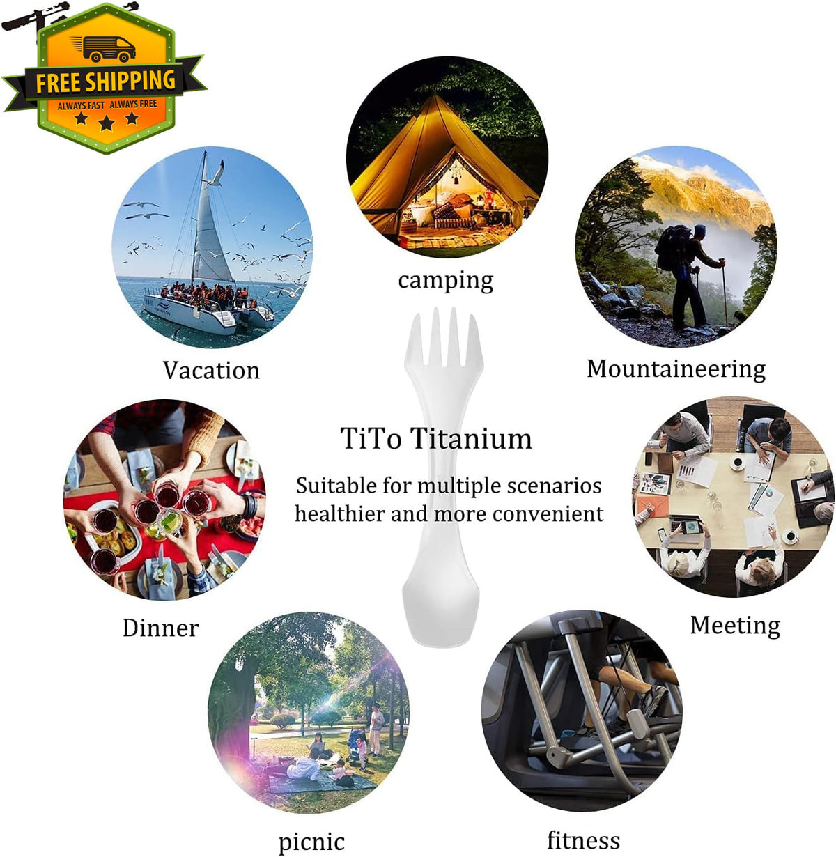 Titanium Camping Spork 3-in-1 Utensil Lightweight Eco-Friendly