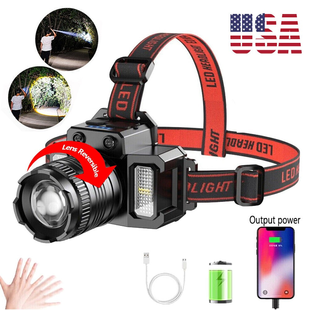 Super Bright Rechargeable LED Headlamp with Zoom & Sensor Control