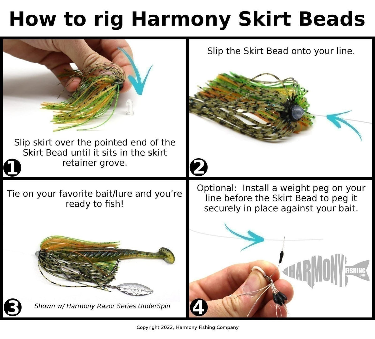 Fishing Beads for Skirt Attachment - Pack of 25 & 8 with Skirts & Pegs