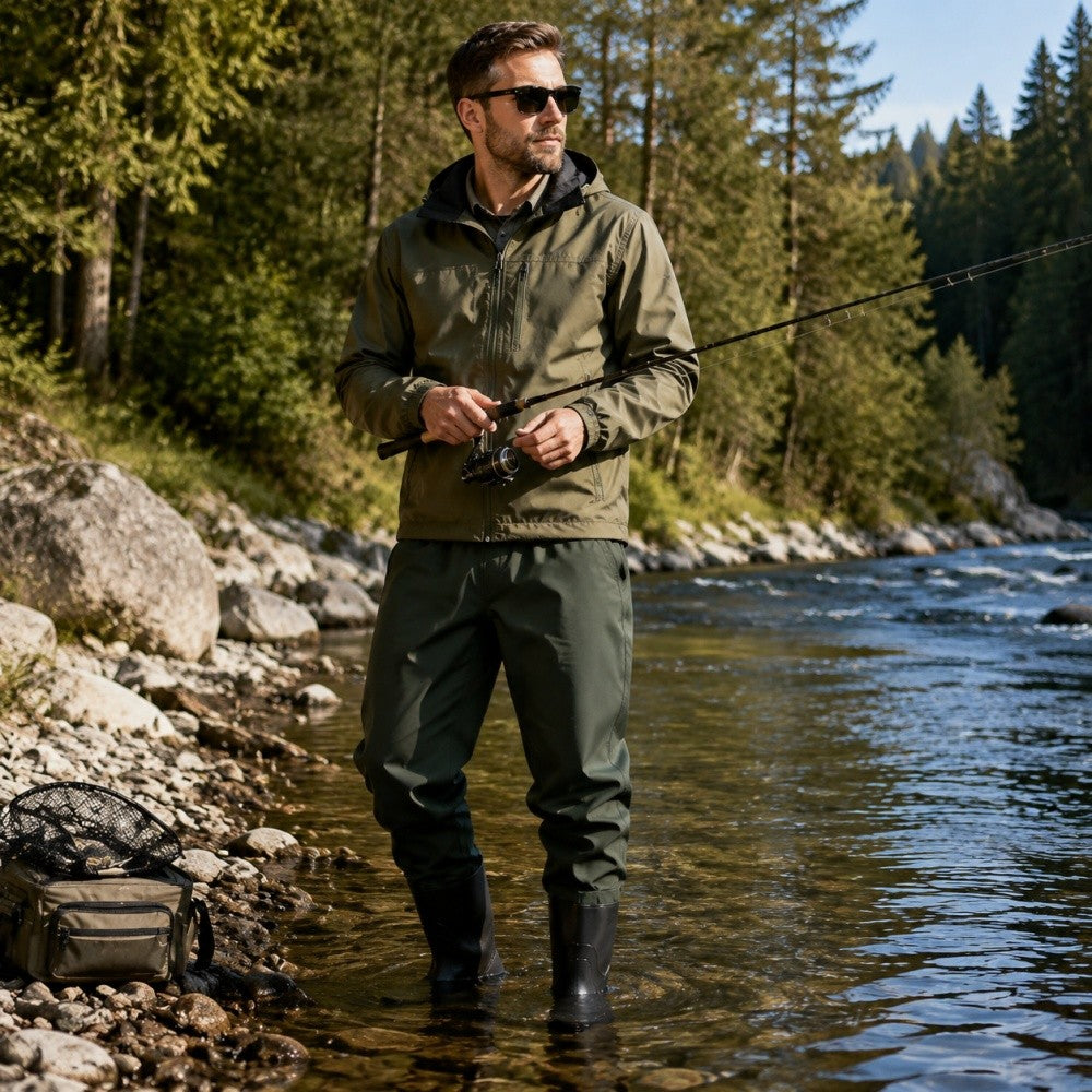 Outdoor Fishing Waders with Built-In Boots Adjustable Waterproof Pants