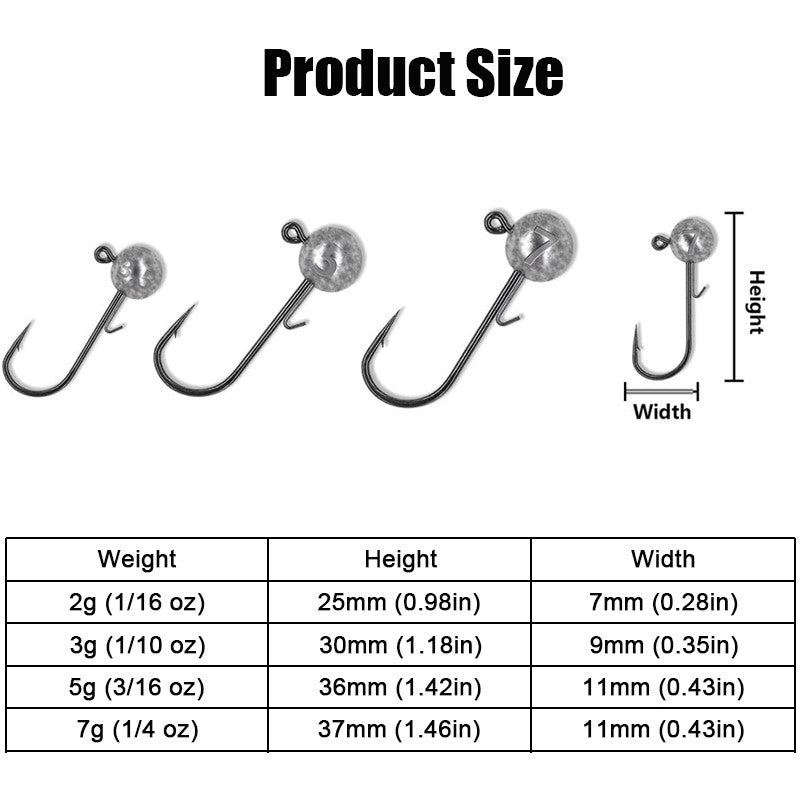 50 Pcs Round Jig Heads Fishing Hooks for Crappie Bass Trout Lures