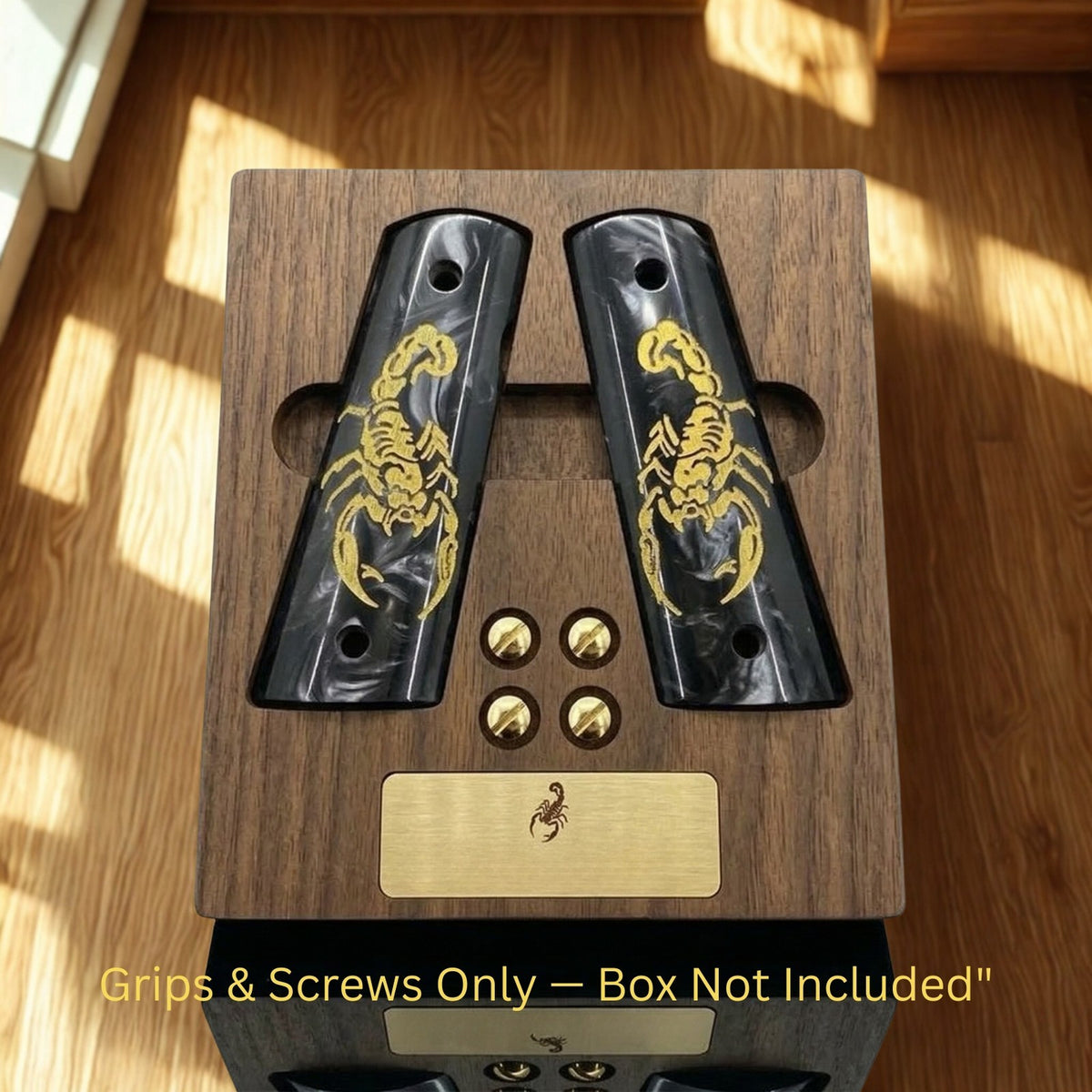 1911 Pistol Grips Black Pearl Acrylic with Gold Scorpion - Full Size