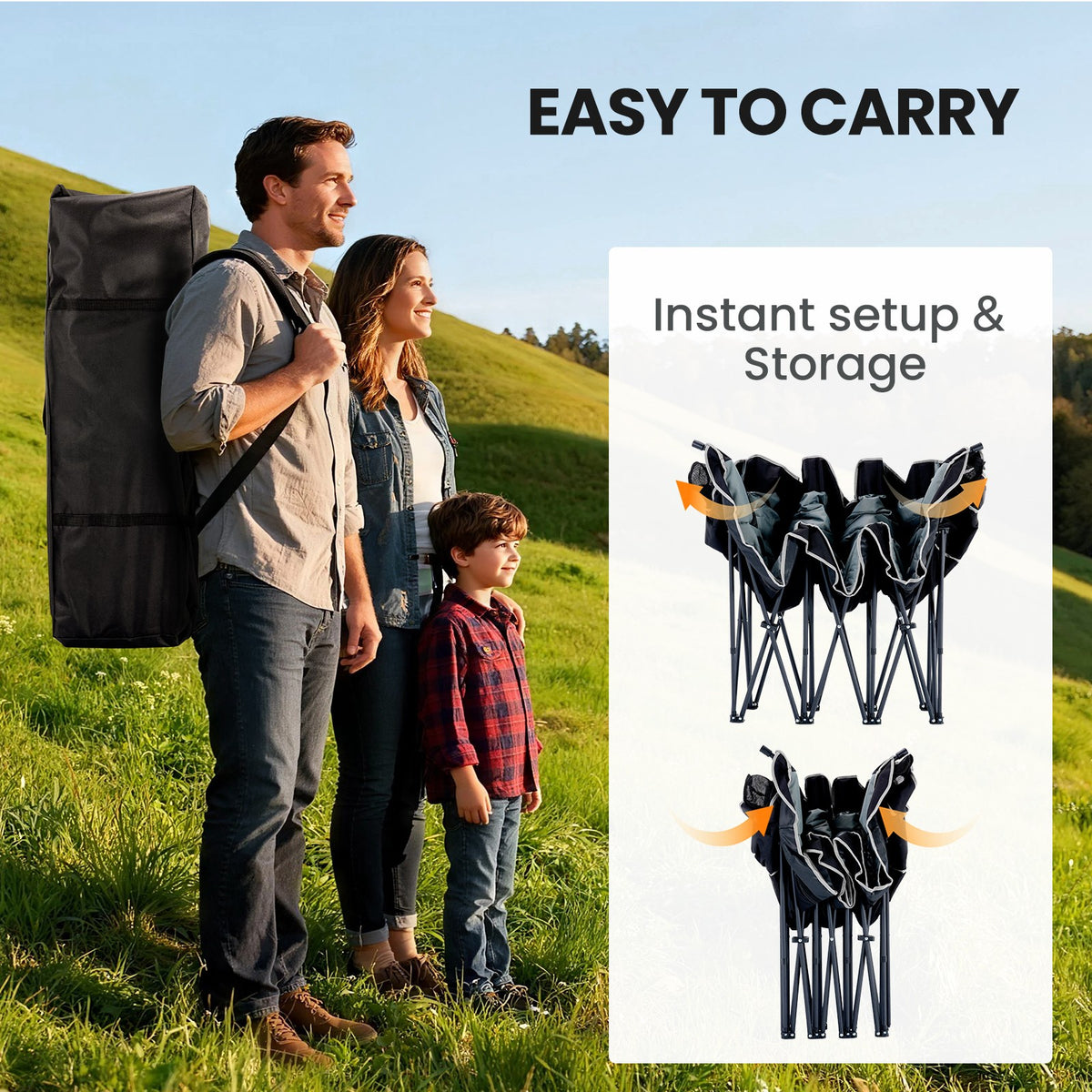 Oversized 3-Person Camping Chair with Cup Holders and Side Pockets