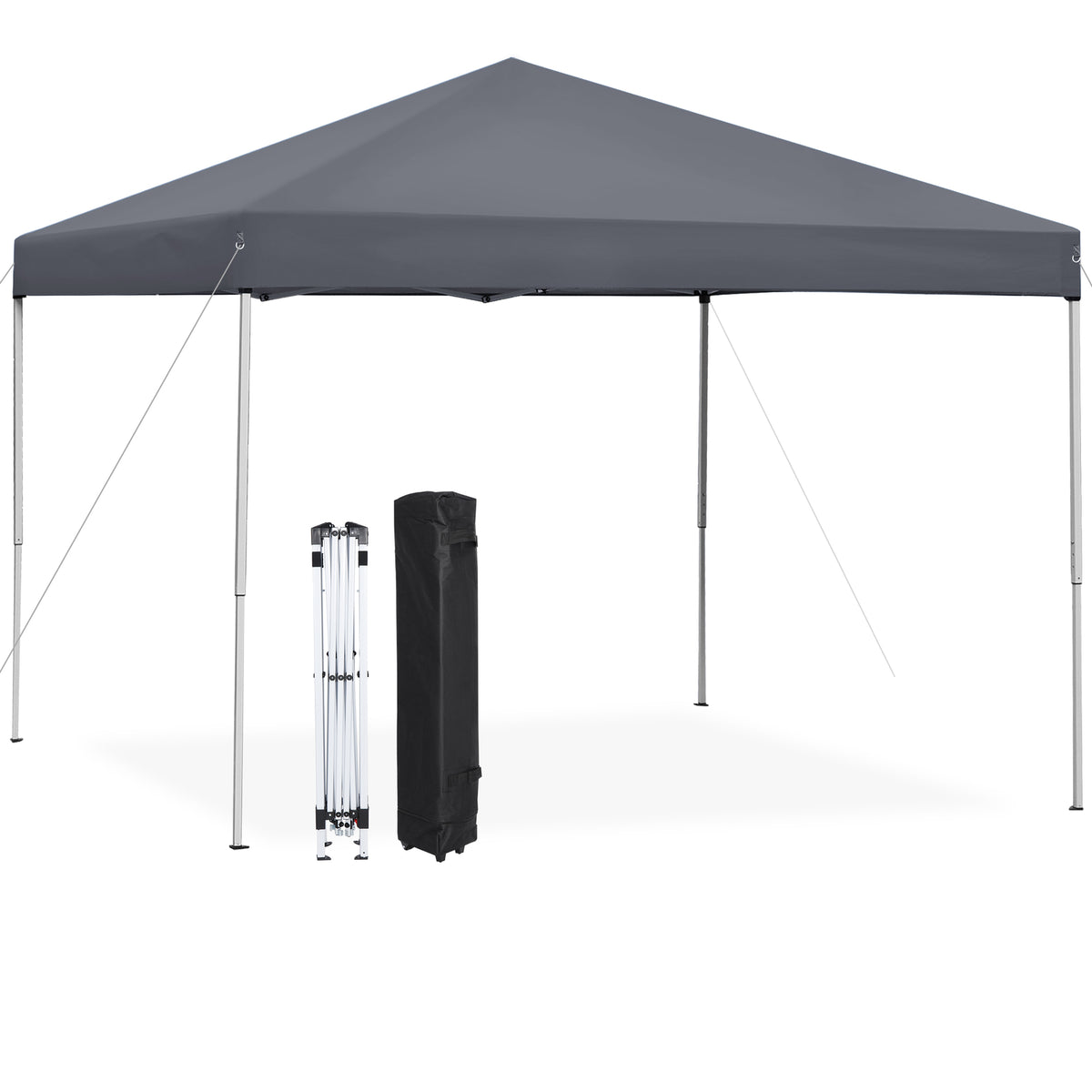 10x10ft Pop Up Canopy Tent with Water-Resistant Roof and Carry Bag Gray