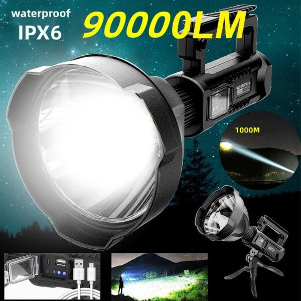 90000LM High Power LED Spotlight Flashlight with 4 Modes Waterproof Searchlight