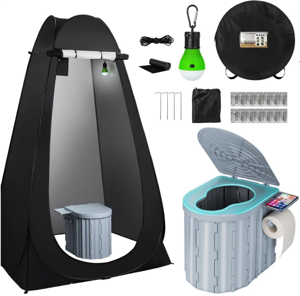 Portable Camping Toilet with Pop-Up Privacy Tent Folding Camp Bathroom