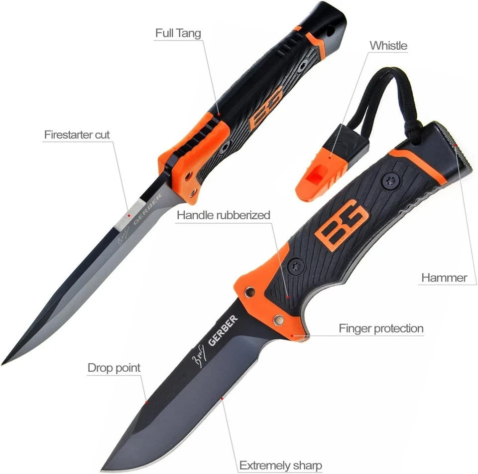 Survival Fixed Blade Knife with Sheath - Full-Tang, 5-inch Drop Point Blade