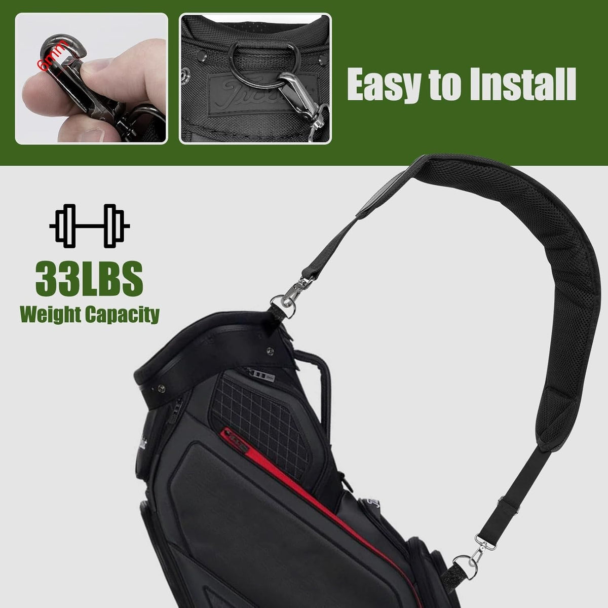 Golf Bag Shoulder Strap Replacement Adjustable Padded Nylon Carry Strap