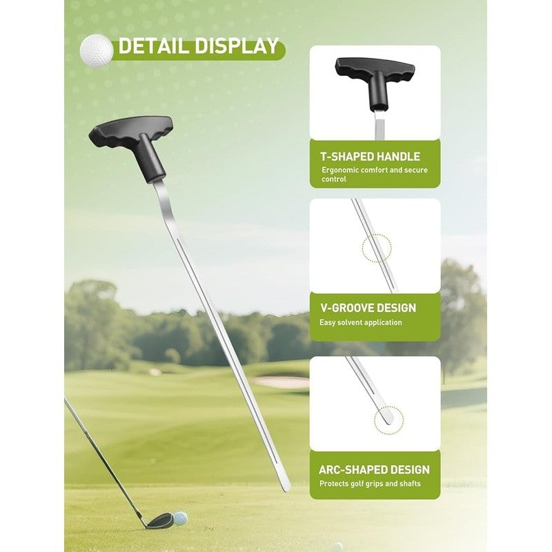 Quick & Safe Golf Grip Removal Tool with V-Groove Tape Stripper, Curved Blade