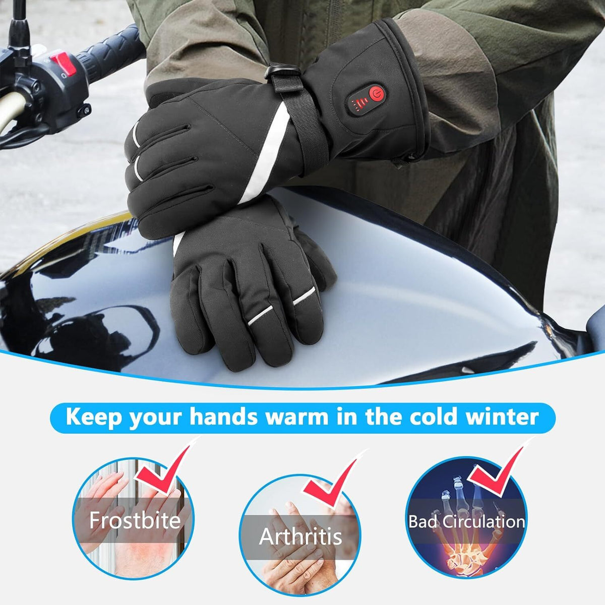 Electric Heated Gloves Winter Thermal Hand Warmers Rechargeable Battery