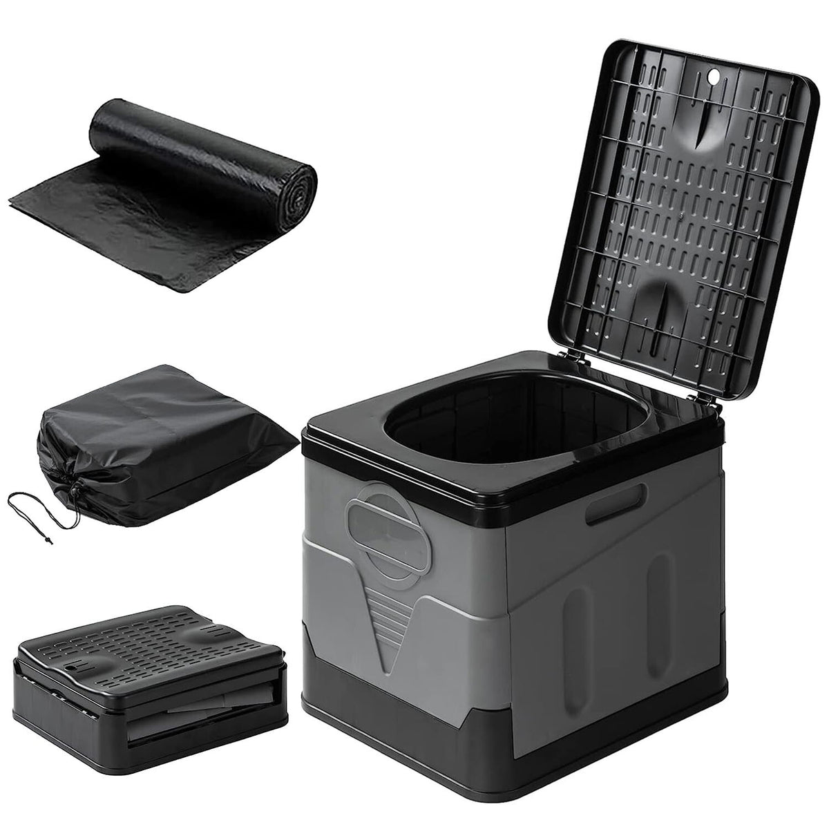 Portable Camping Toilet Foldable Outdoor Travel Potty with Lid and Trash Bags