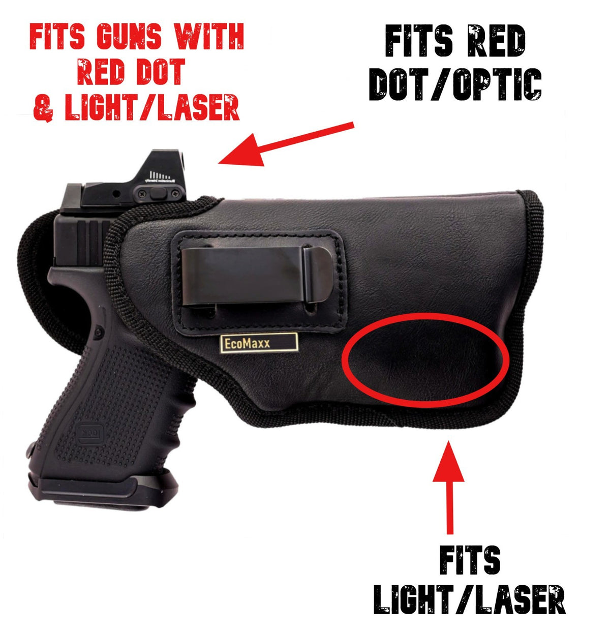 Red Dot & Light/Laser Combo IWB Holster for Gun Models - Multiple Sizes