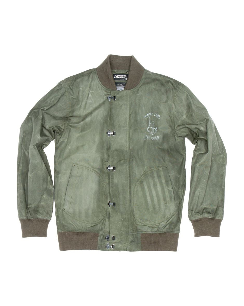 Men's Military Style Bomber Jacket - Waxed Canvas, Water-Resistant, Large