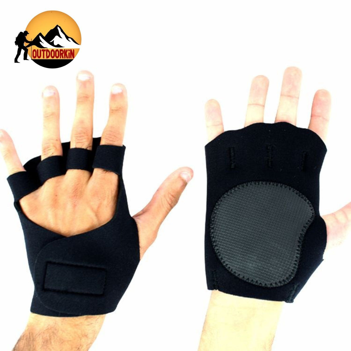Black Fingerless Sports Gloves with Adjustable Wrist Strap - Medium