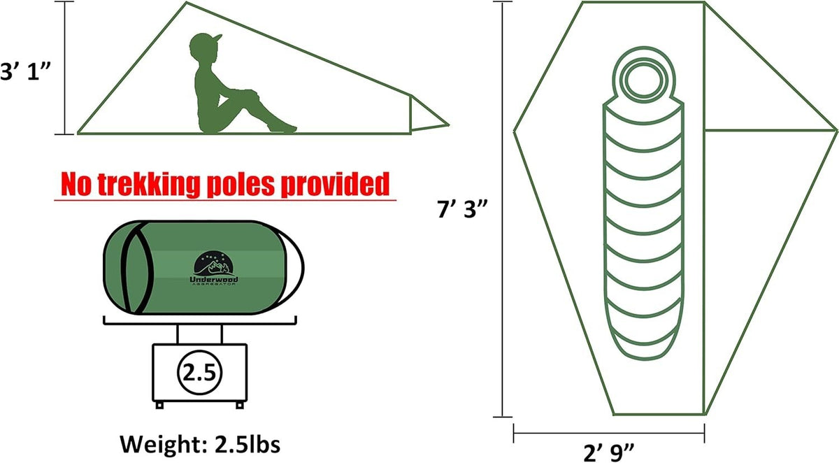 Ultralight 1 Person Trekking Pole Tent Waterproof Backpacking Shelter
