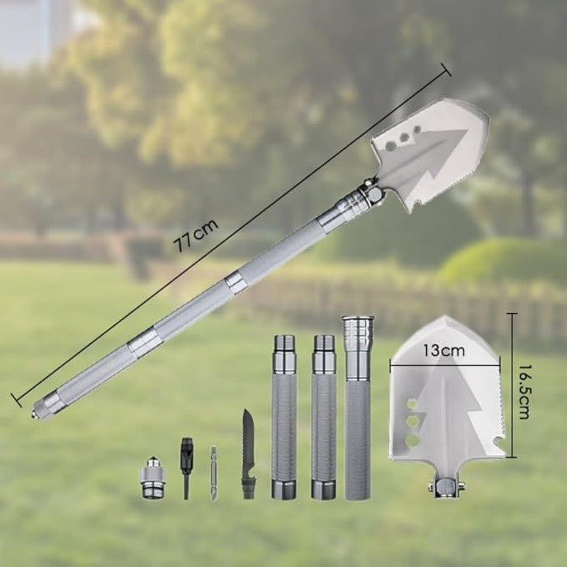 Multifunctional Camping Shovel with Axe Saw Hammer & Accessories - 23-in-1 Portable Folding Spade Kit