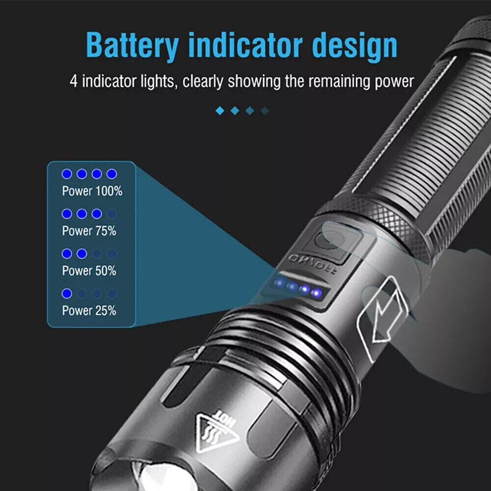 Super Bright Rechargeable LED Flashlight with Zoom and Multiple Modes