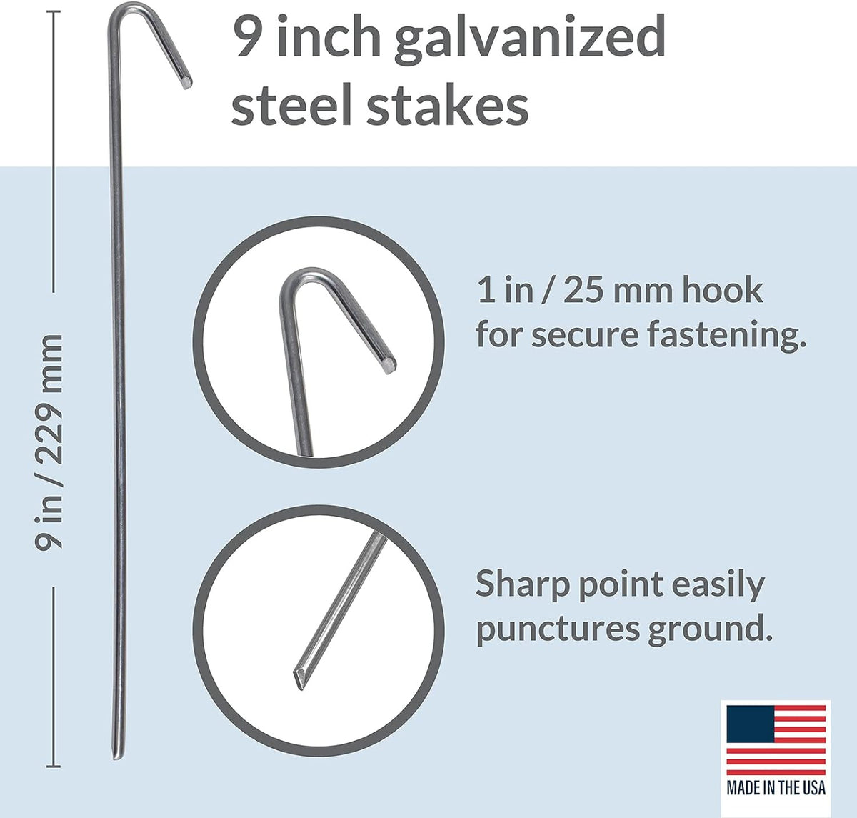 30 Pack Metal Tent Stakes 9 Inches Long for Camping & Gardening