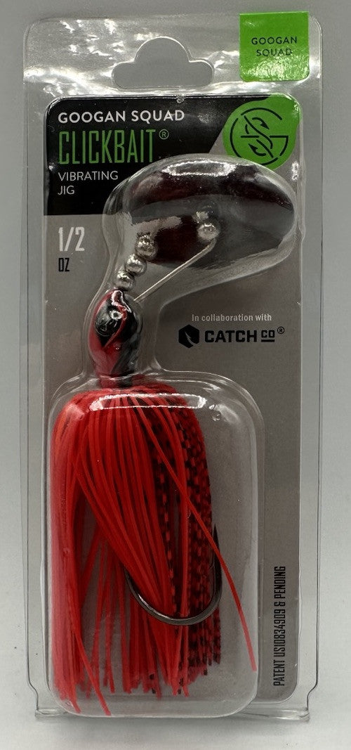 Googan Clickbait Vibrating Bladed Jig 1/2 Oz Fire Craw Fishing Lure - 5/0 Hook