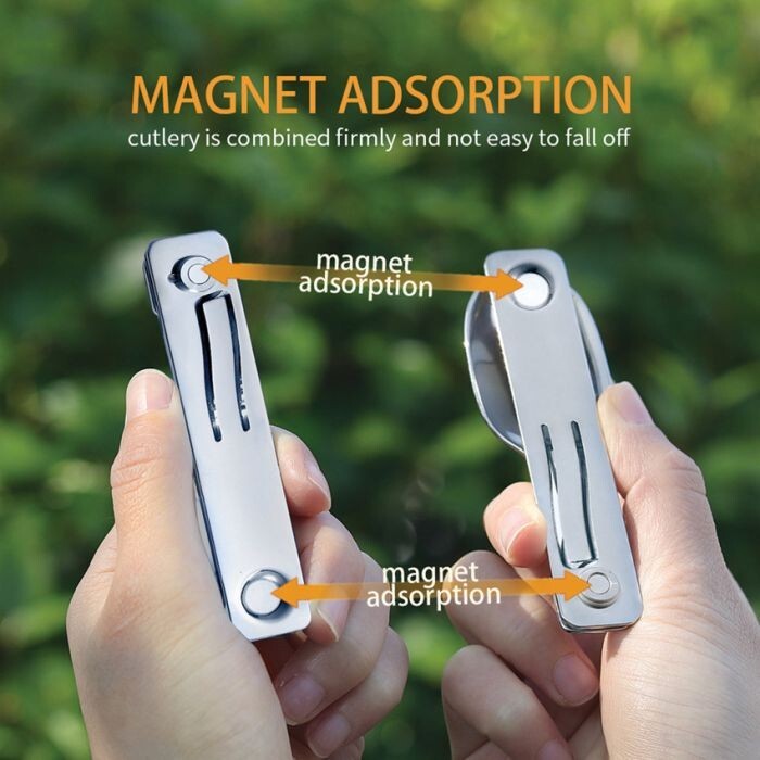 2-in-1 Camping Utensil Set with Detachable Spoon and Fork - Strong Magnet