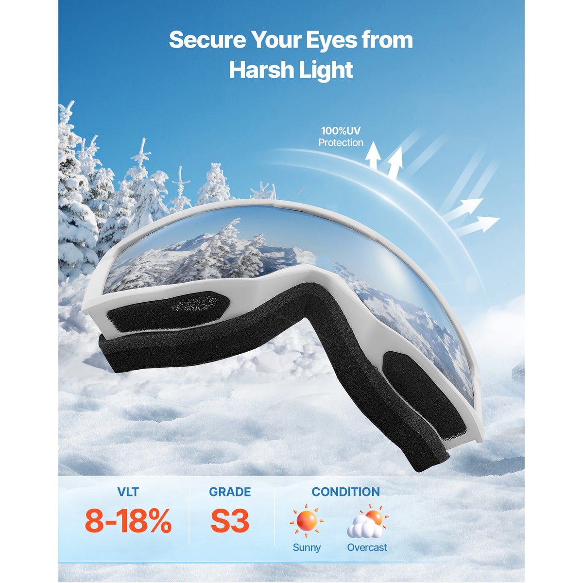 Ski Goggles with Cylindrical Lens & Pink Revo Coating - Snow Sports