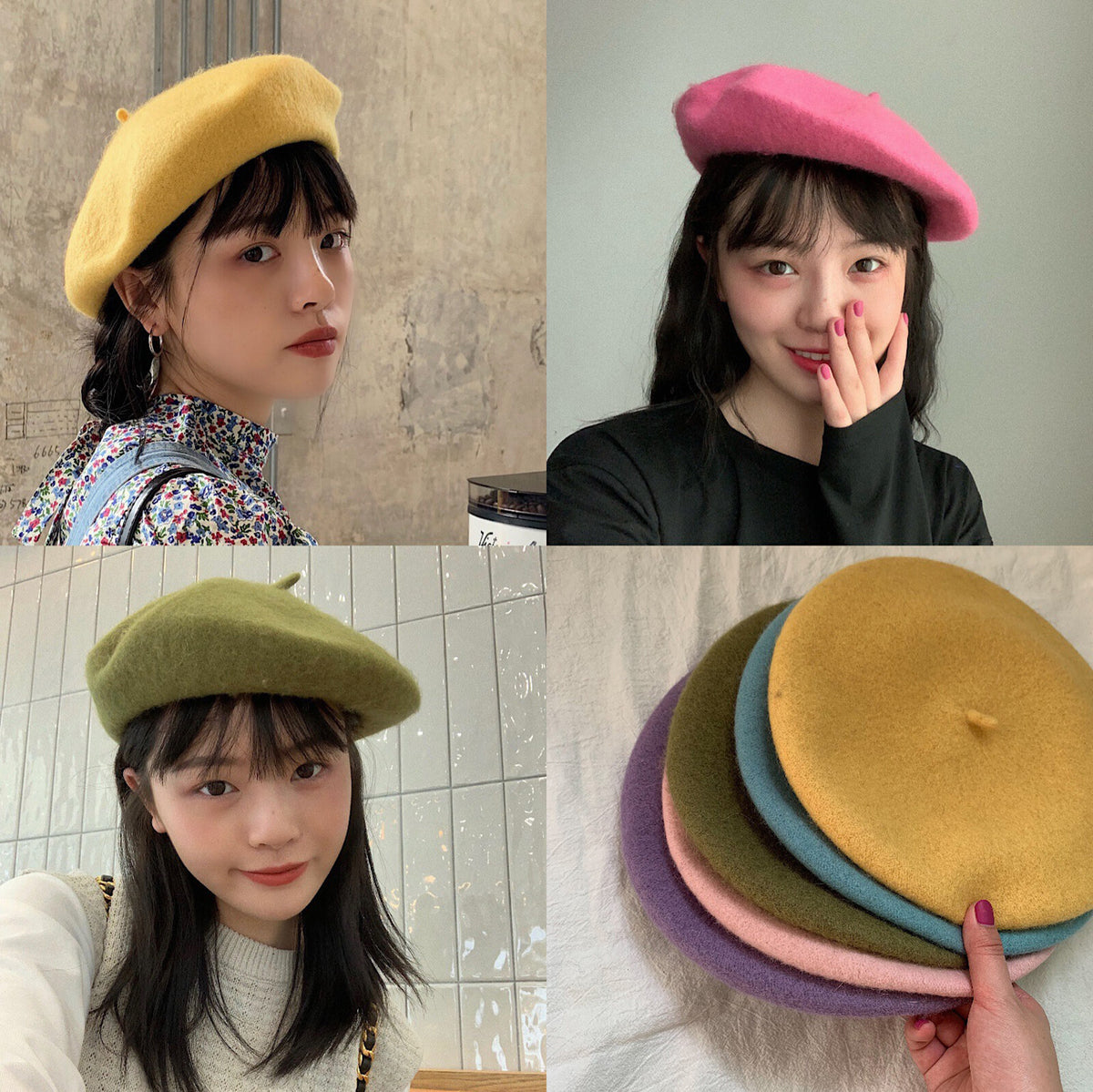 Women Casual Wool Beret Hat - Elegant French Style Solid Color Accessory