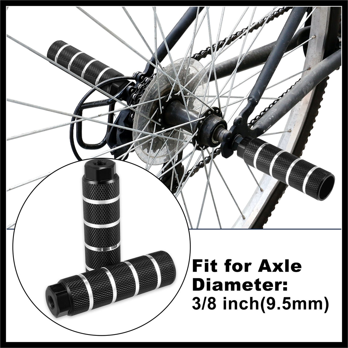 Aluminum Alloy Bicycle Rear Foot Pegs for BMX MTB 3/8 Inch Axles - Set of 4