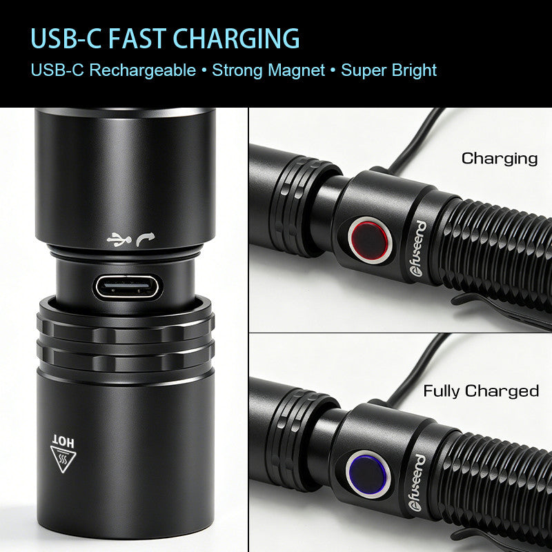 Rechargeable LED Tactical Flashlight with Magnetic Base - High Brightness, Durable Aluminum Body