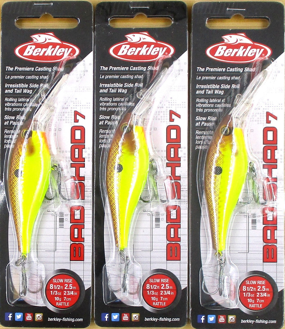 Berkley 1/3 Oz 2.75in Bad Shad Rattle Crankbaits - Brown Mustard, 3-Pack