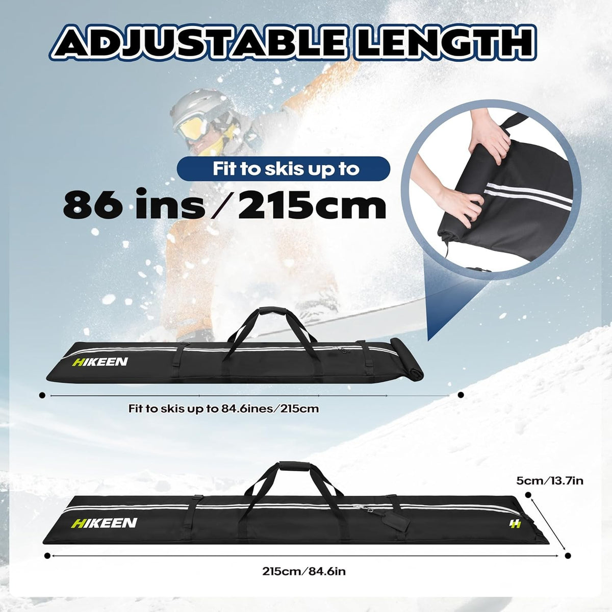 Full Padded Waterproof Ski Bag for Air Travel Up to 84.6 Inches