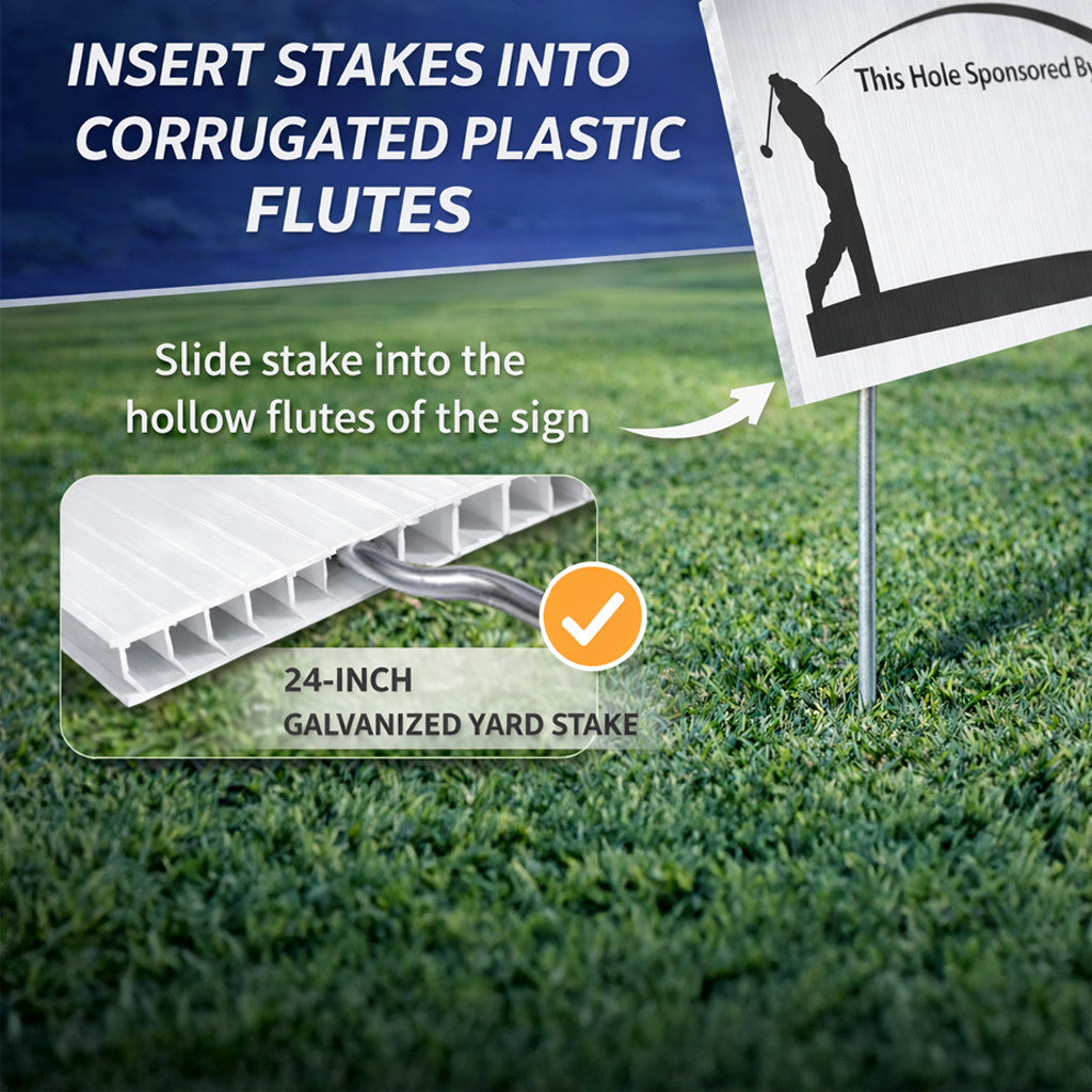 Golf Tournament Hole Sponsor Yard Signs 12x24 with Stakes - 18 Pack