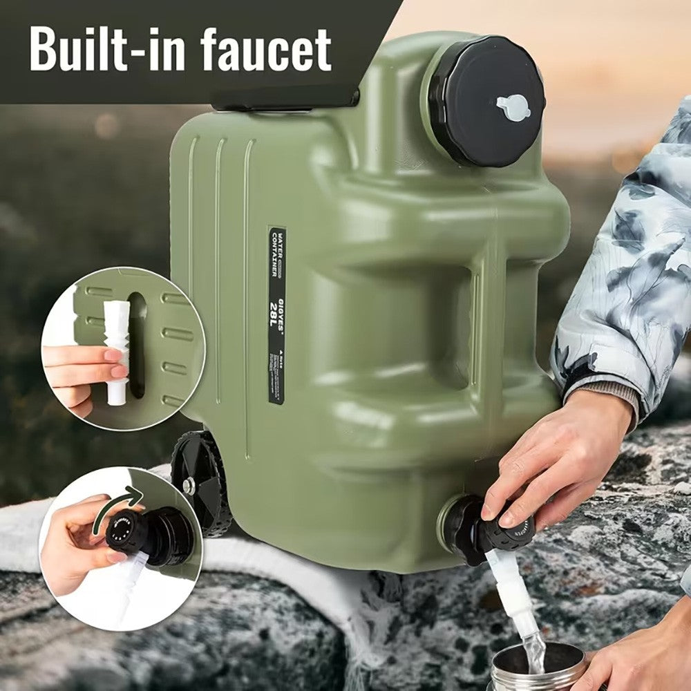 28L Portable Water Jug with Faucet and Wheels for Outdoor Camping