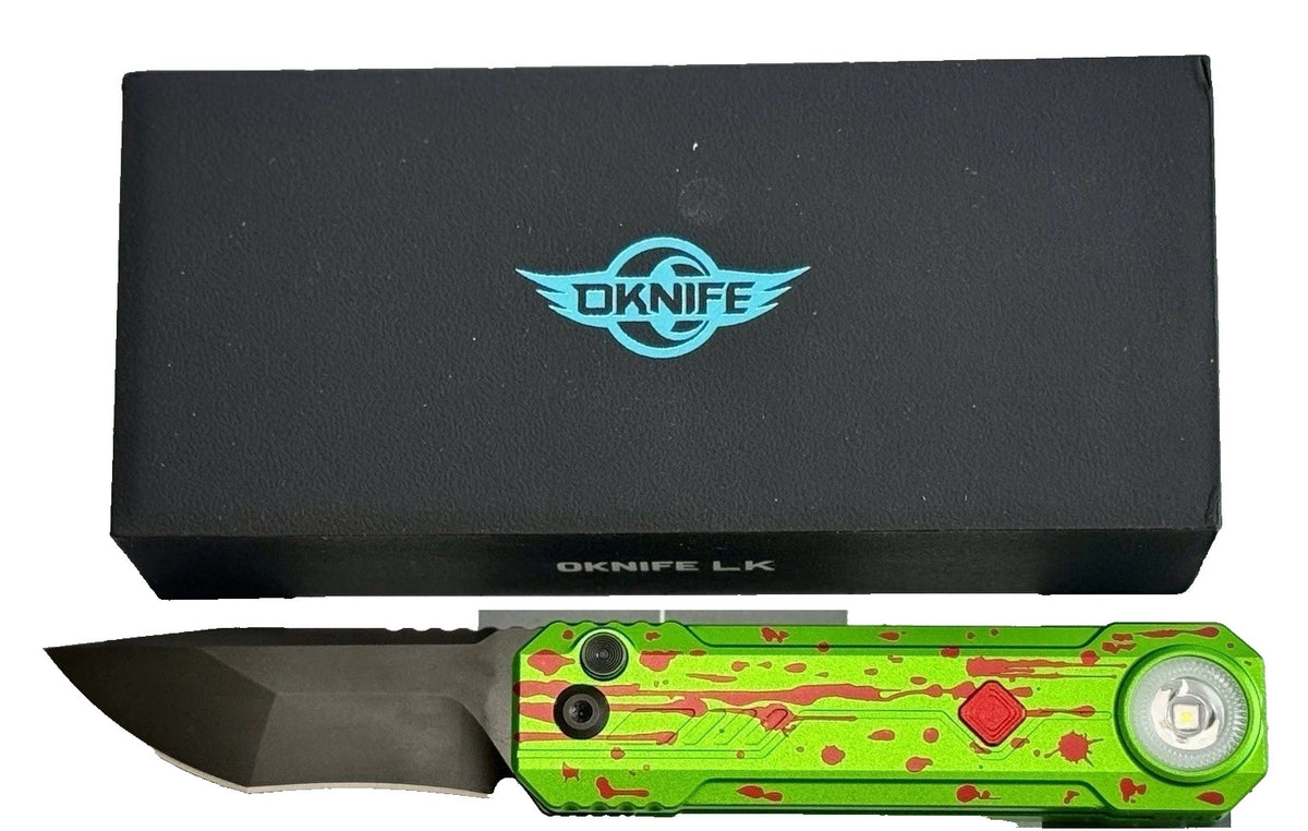 Rechargeable Tactical Folding Knife with RGB Light and Flashlight - Zombie Green