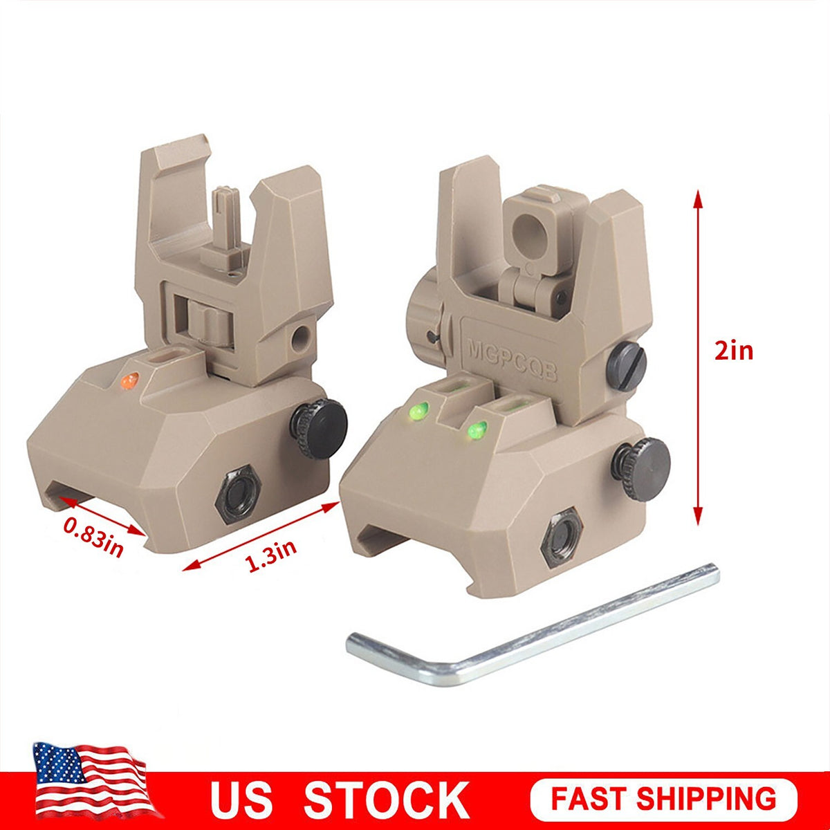 Foldable Iron Sights with Fiber Optics for Rifles - Flip-Up Dual Aiming Tan