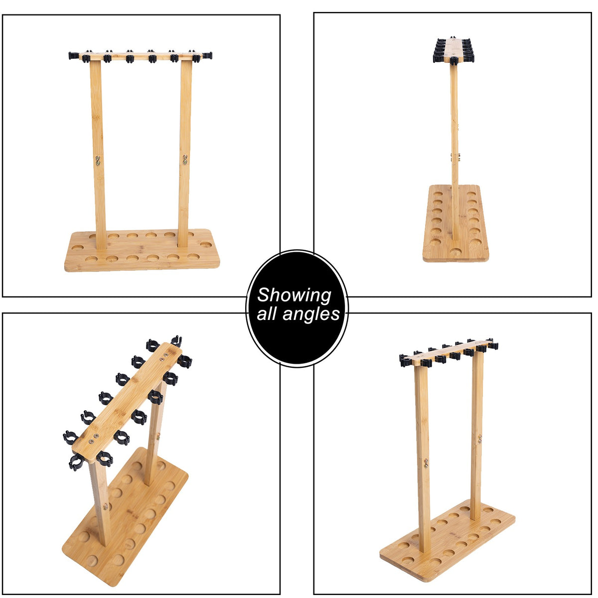Wooden Fishing Rod Storage Rack for 14 Poles - Stable Floor Stand Organizer