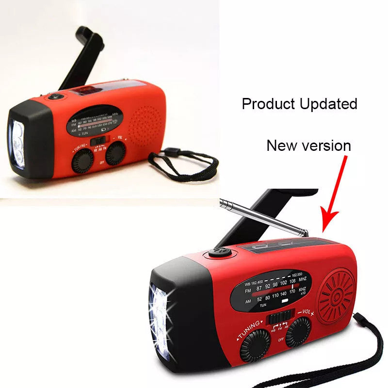 Emergency Weather Radio with Solar Crank Power Bank & LED Flashlight