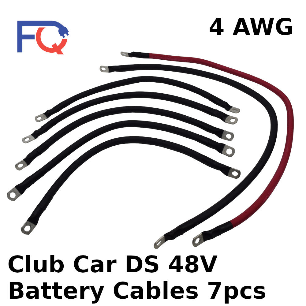 Golf Cart Battery Cable Set - 4 AWG 48V Club Car DS, 7 pcs, Made in USA