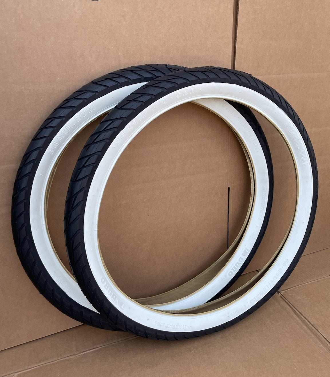 26x3.0 Fat Bike Tires - White Wall Cruiser E-Bike Bicycle Tires Pair