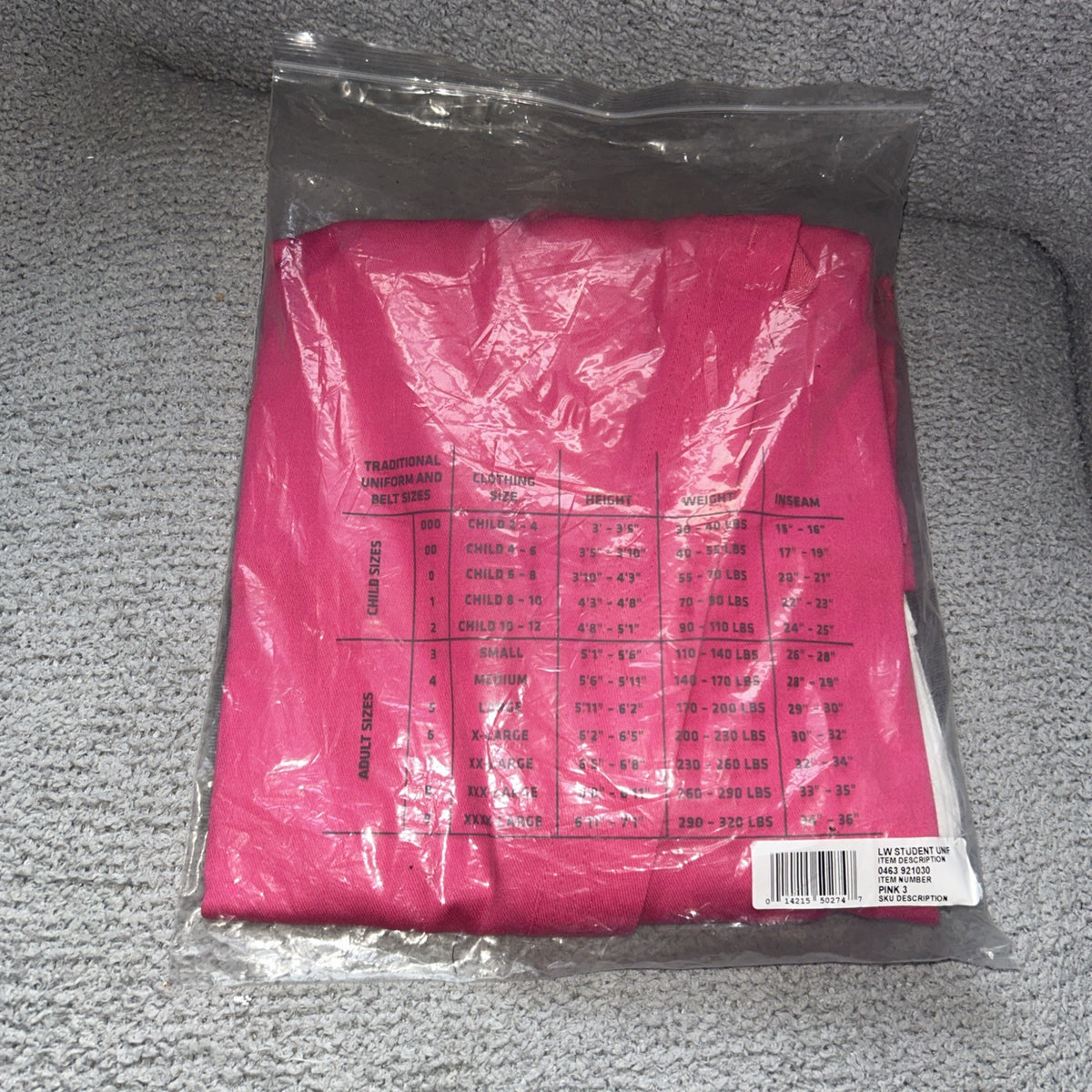 Lightweight Martial Arts Uniform Size 3 Pink with Belt for Students