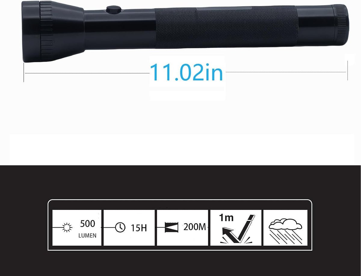 Heavy Duty LED Flashlight with 3 D Cell Batteries, High Lumens, Emergency & Outdoor Use