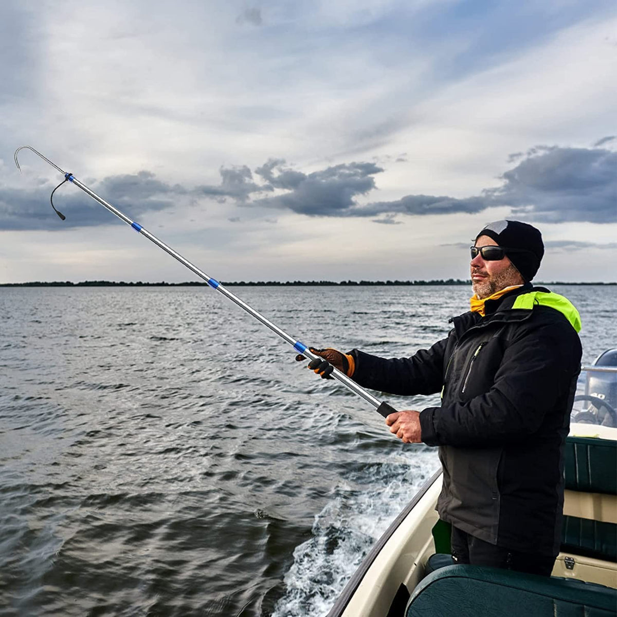 Telescopic Fishing Gaff with Sharp Hook - Stainless Steel, Adjustable Length