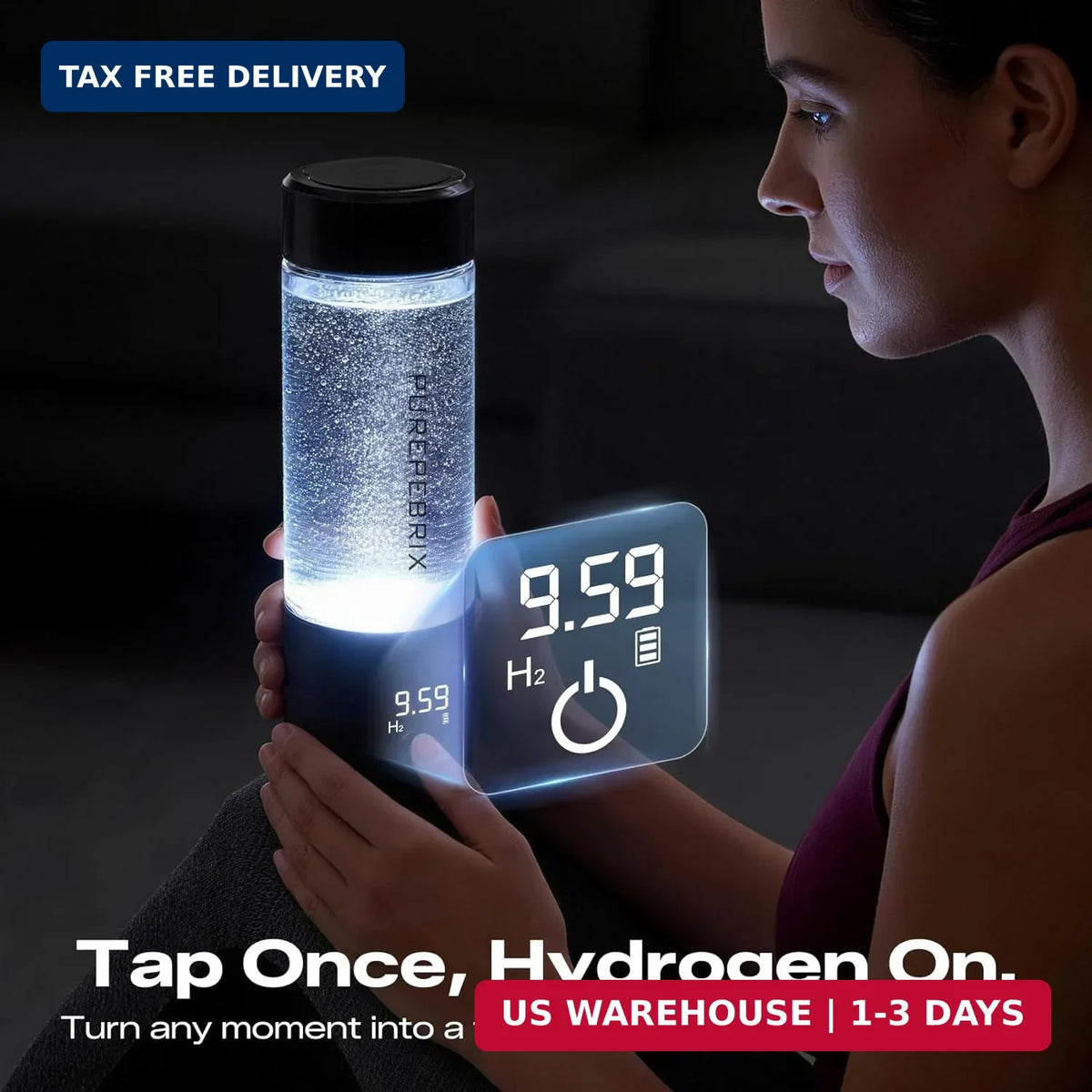 Hydrogen Water Bottle Generator with Glass, Touch Screen, Leakproof Cap - Portable 400ml