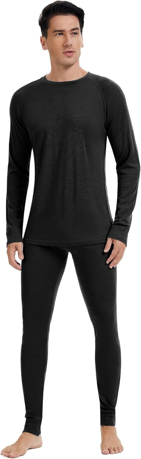Men's Merino Wool Base Layer Set Thermal Underwear Midweight S-XL
