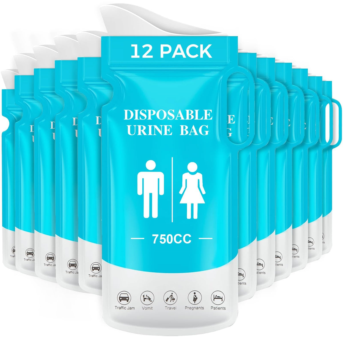 750ML Disposable Urinal Bags for Emergency Use, Portable Female Urinal Pack of 12