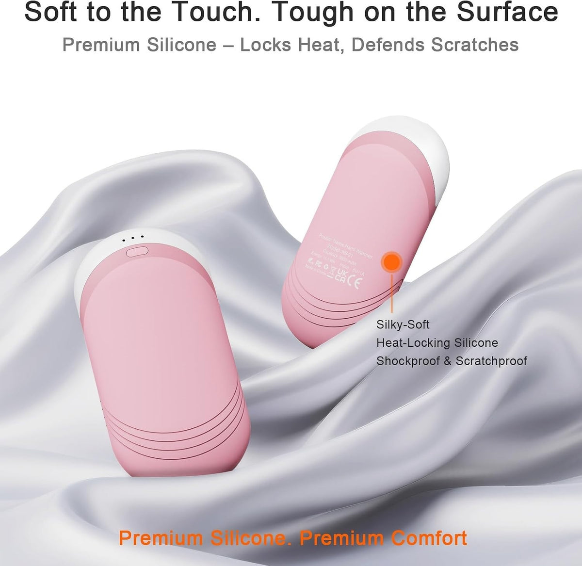 Rechargeable Hand Warmers 2 Pack with 6000mAh Battery, Thermally Conductive Silicone