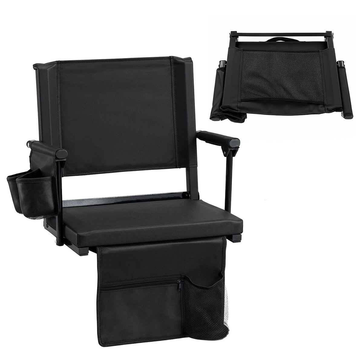 2-Pack Folding Stadium Seats with Cup Holders & Pockets