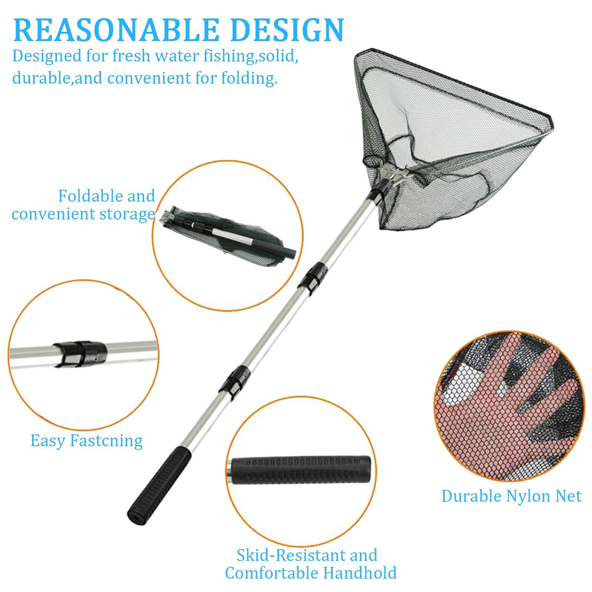 Fishing Landing Net with Telescoping Aluminum Pole - 59 Inch, Silver